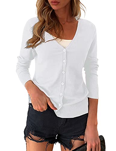 a.Jesdani White Cardigans for Women Cardigan Sweater Button Down V Neck Long Sleeve Soft White M