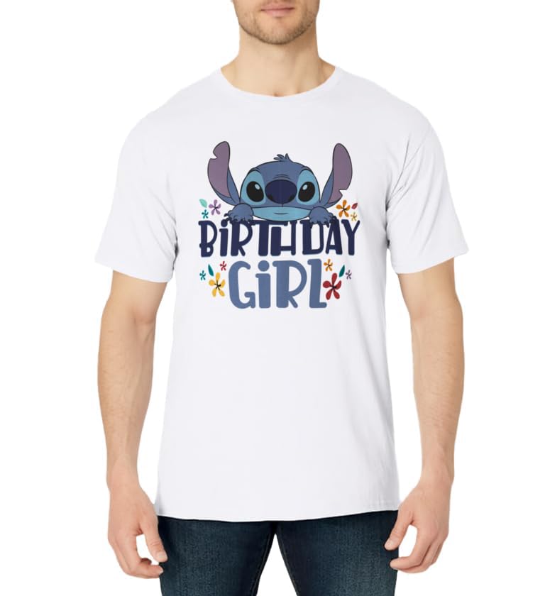 Disney Lilo & Stitch Birthday Girl Retro Floral Logo T-Shirt