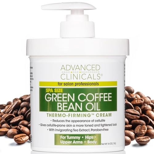 Advanced Clinicals Green Coffee Bean Thermo-Firming Body Cream | Anti Cellulite Cream | Caffeine Body Lotion Moisturizer To Firm, Tighten, & Hydrate Look Of Legs, Arms, Tummy, Butt, & Thighs, 16 Oz