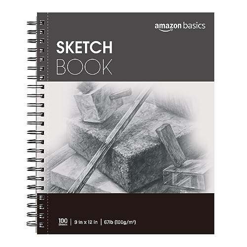 Amazon Basics Sketch Pad, 9'x12', 67 lb. / 100 gsm, 100 Sheets, White