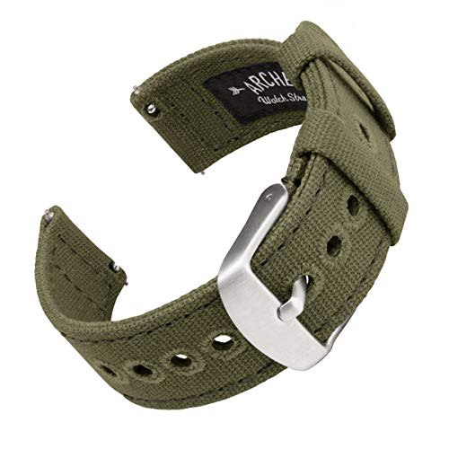 Archer Watch Straps - Canvas Quick Release Replacement Watch Bands (Faded Olive, 18mm)