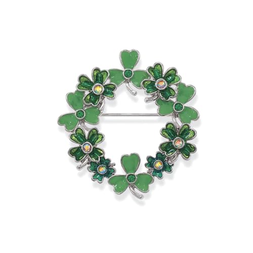 SAGEFINDS Clover Lapel St. Patrick's Pin - Enameled with Silver-plate & Crystal - Green Leaf Lapel Pins - Patrick's Day Party Favors Gifts for Women