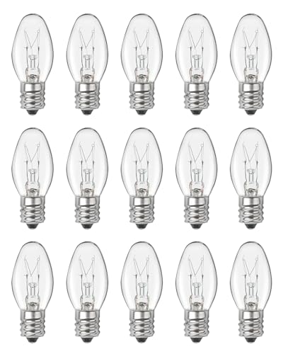 OuuKoo Salt Lamp Bulbs - 15 Watt Light Bulbs for Scentsy Wax Warmer - C7 Replacement Bulbs for Plug in Wax Diffuser- Warmwhite - Dimmable,15 Packs