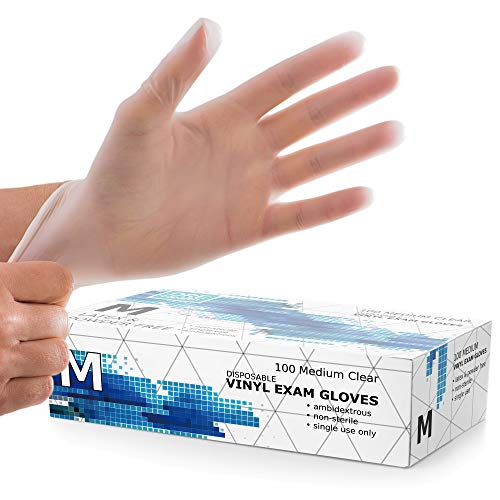 Dre Health Medium Clear Vinyl Medical Exam Gloves - Pack of 100