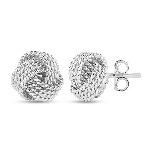 LeCalla Sterling Silver Knot Earrings Jewelry Italian Design Diamond-Cut Twisted Wire Love Knot Stud Earring for Women 10mm