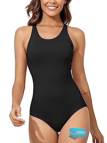 Beautikini Period Swimwear Women's One Piece Leakproof Menstrual Bathing Suit Racerback Training Swimsuit for Teens Girls Black