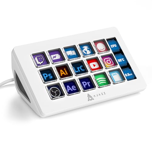 A.JAZZ AKP153 Stream Studio Controller Keypad Type-c Wired with 15 Macro LCD Key&1 Side Screen Display Detachable Stand for Multi Action Triggered in Win MAC Twitter TikTok YouTube OBS App(White)