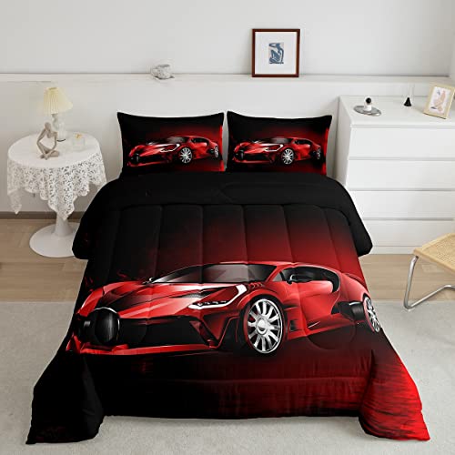 Feelyou Sports Car Comforter Red Race Car Comforter Set for Kids Boys Girls Extreme Sports Theme Bedding Set Cool Speed Luxury Car Decor Quilt Set with 1 Pillowcase 2Pcs Bedding Twin