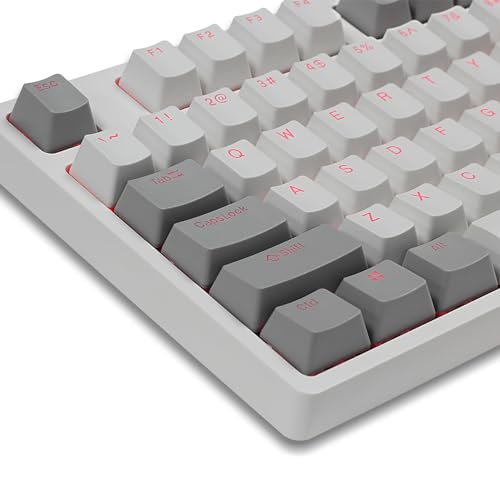 Happy Balls Keycaps Backlit PBT Cherry MX Keycap Set Doubleshot OEM Profile Translucent for US Layout 61 87 104 108 MX Switches Mechanical Keyboard (Gray White)