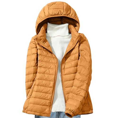 Womens Casual Quilted Jacket with Detachable Hood Winter Full Zipper Warm Down Jacket Water-Resistant Cropped Padded Coat