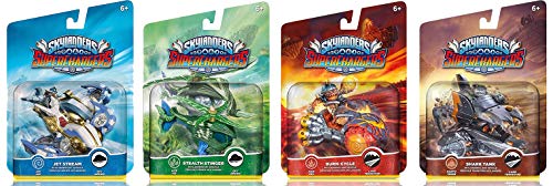 Skylanders SuperChargers Vehicle Character 4 Pack Bundle - Jet Stream , Stealth Stinger , Shark Tank , Burn Cycle - Air , Life , Earth , Fire Kit