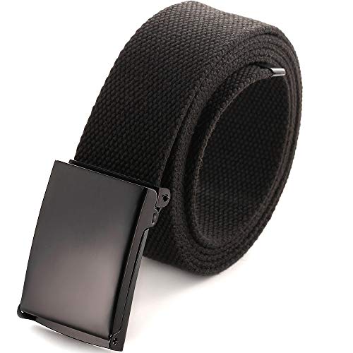 Mile High Life Cut To Fit Canvas Web Belt Size Up to 52' with Flip-Top Solid Black Military Buckle (Black)