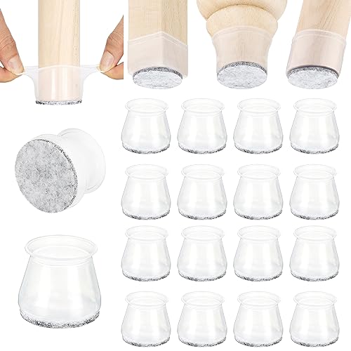 Aneaseit Chair Leg Floor Protectors - 1 1/2' x 16 pcs Clear - Felt Bottom Silicone Pads for Hardwood Floors & Furniture Feet - Rubber Caps for Chairs - Medium