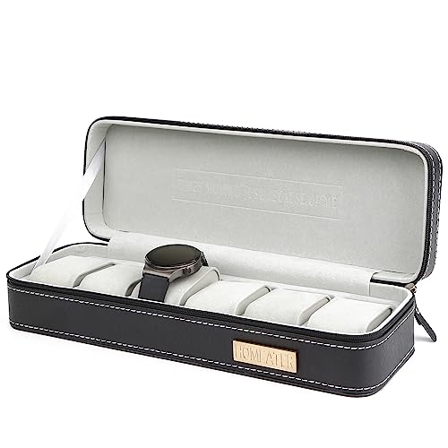Homeater 6 Slot Watch Box Portable Travel Zipper Case Collector Storage Jewelry Storage Box(Black)