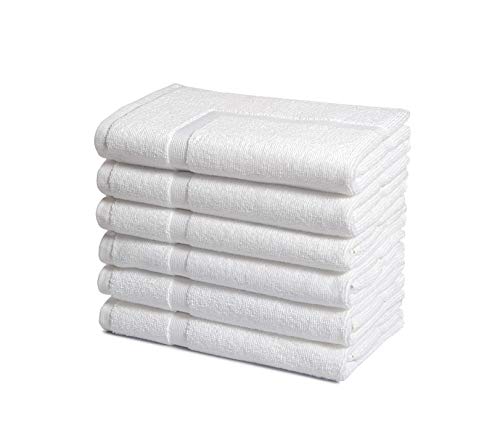 Amazon Basics Premium 100% Cotton Absorbent, Soft Bath Towel Mat Set, Machine Washable, Pack of 6, 684 GSM, White, 30' x 20'