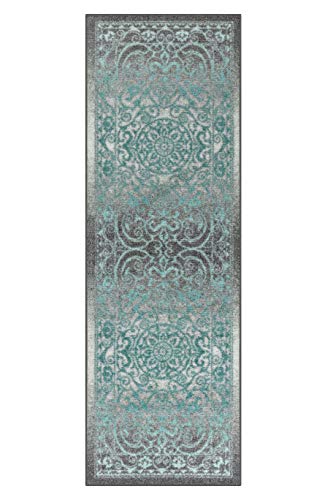 Maples Rugs Pelham Vintage Runner Rug Non Slip Washable Hallway Entry Carpet [Made in USA], 2 x 6, Grey/Blue