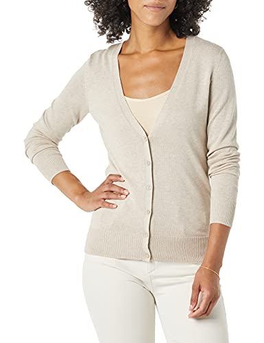 Amazon Essentials Women's Lightweight V-Neck Cardigan Sweater (Available in Plus Size), Light Oatmeal, Medium