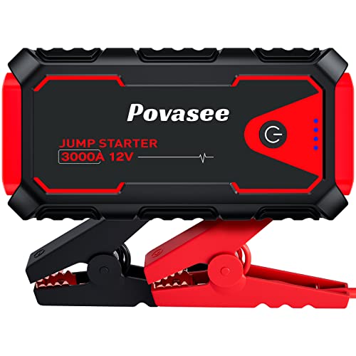 Povasee Jump Starter 3000A Peak Jump Starter Battery Pack, 12V Jump Box for Car Battery up to 10L Gas or 8L Diesel Engine Battery Jump Starter with Power Bank/Dual Output/LED Light (3000A)