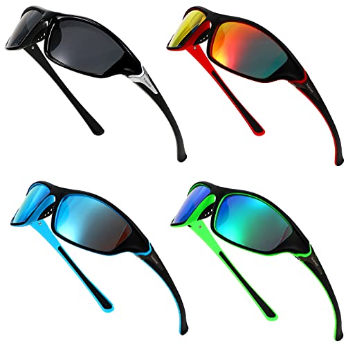 TOODOO 4 Pairs Men Polarized Sunglasses with UV Protection Driving Glasses Sports for Sport Outdoor Activities (Vivid Colors)