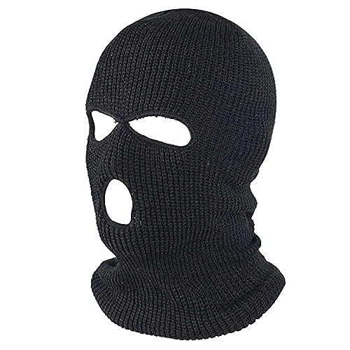 3 Hole Winter Knitted Mask, Outdoor Sports Full Face Cover Ski Mask Warm Knit Balaclava for Adult Pure Black