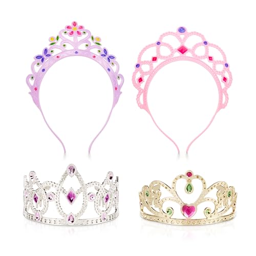 Melissa & Doug Dress-Up Tiaras for Costume Role Play (4 pcs),Pink, Purple, Silver, Gold