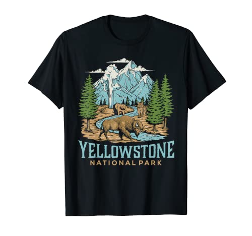 Yellowstone US National Park Wolf Bison Bear Vintage Gift T-Shirt