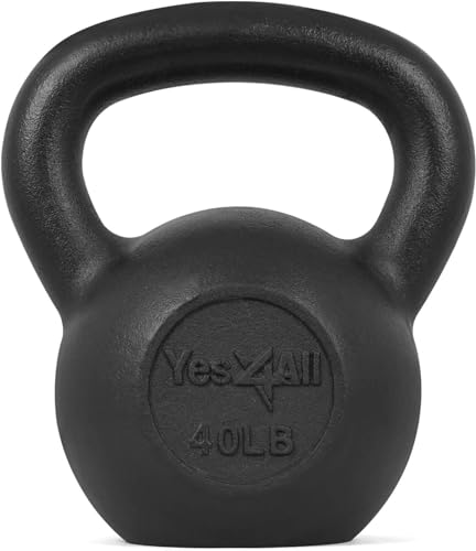 Yes4All Solid Cast Iron Kettlebell Weights Set – Great for Full Body Workout and Strength Training, K - Black 40lb