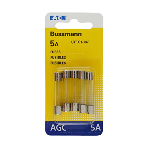 Bussmann BP/AGC-5-RP 5 Amp Fast Acting Glass Tube Fuse, 250V UL Listed Carded, 5-Pack