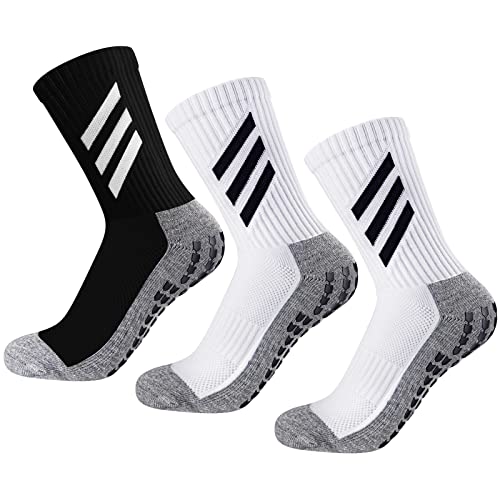 HUANLANG Men's Soccer Socks, 3 Pairs Non Slip Sports Grip Socks Women Anti Blister Grip Socks for Football Basketball Running