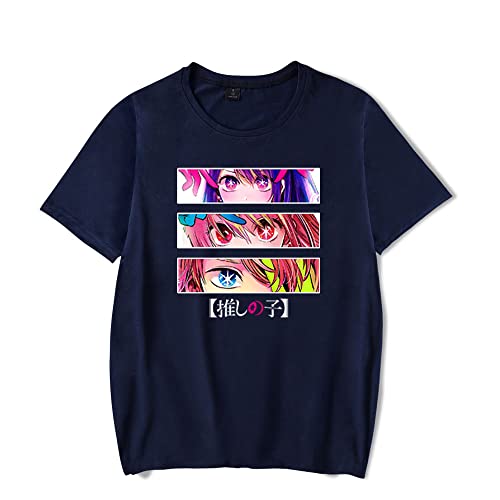 Oshi no Ko T-Shirt Anime Merch Casual Short Sleeved T Shirt Unisex Tee (Navy,Large)