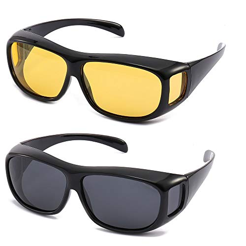 Gemgoo 2PCS Unisex Prescription Glasses Optic HD Night Day Driving Wrap Around Anti Glare Sunglasses