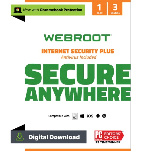 Webroot Internet Security Plus | Antivirus Software 2024 | 3 Device | 1 Year Download for PC/Mac/Chromebook/Android/IOS + Password Manager