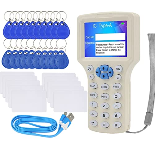 English 10 Frequency RFID NFC Card Copier Reader Writer for IC ID Cards and All 10pcs 125kHz Cards+10pcs ID 125kh Key Fobs+10pcs 13.56mhz UID Key +1USB