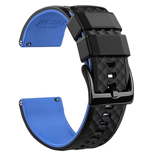 Ritche Silicone Watch Bands 18mm 20mm 22mm 24mm Quick Release Rubber Watch Bands for Men, Black / Blue / Black, 20mm, Classic,Sport