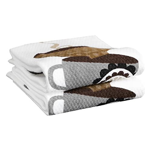 T-Fal Textiles 62459 2-Pack Coffee Cup Print Dual Sided Woven Weave Cotton Kitchen Dish Towel