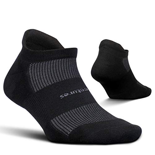 Feetures High Performance Max Cushion Ankle Sock - No Show Socks for Women & Men with Heel Tab - Black, M (1 Pair)