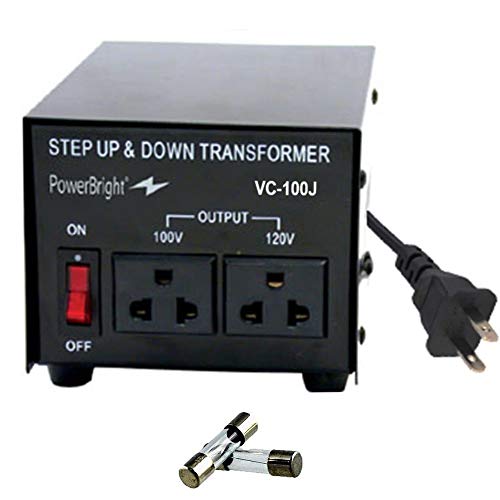 PowerBright Japanese Voltage Transformer, 100 Watts Max Output Step Up Step Down Japan Converter for 120 Volt and 100V Countries, Convert from 120V to 100V and 100V to 120V, Universal Outlet Socket