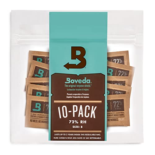 Boveda 72% Two-Way Humidity Control Packs For Storing Up to 5 Items – Size 8 – 10 Pack – For Small Wood & Leather Travel Cases – Moisture Absorbers – Humidifier Packs in Resealable Bag