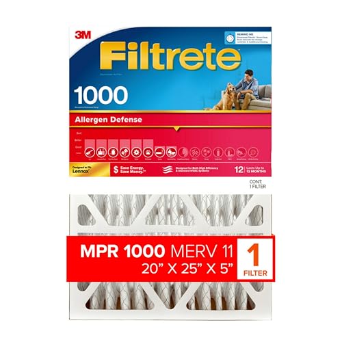 Filtrete 20x25x5 Air Filter, MPR 1000, MERV 11, Micro Allergen Defense Pleated 5-Inch Air Filters, 2 Filters, White