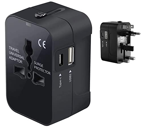 Travel USB Plus International Power Adapter Compatible with Sony SGP521 for Worldwide Power for 3 Devices USB TypeC, USB-A to Travel Between US/EU/AUS/NZ/UK/CN (Black)