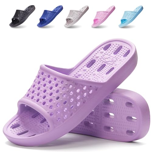 Xomiboe Shower Shoes Women Non Slip Men Shower Slippers College Dorm Room Essentials for Girls Kids Shower Sandals Swimming Water Shoe (Purple,EU40-41)