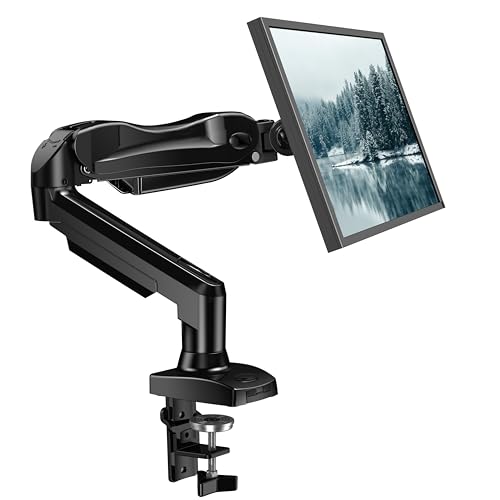 HUANUO Single Monitor Mount, 13 to 32 Inch Gas Spring Monitor Arm, Adjustable Stand, Vesa Mount with Clamp and Grommet Base - Fits 4.4 to 19.8lbs LCD Computer Monitors