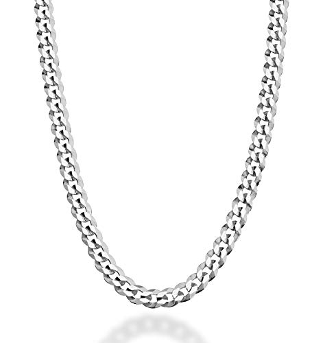 Miabella Solid 925 Sterling Silver Italian 5mm Diamond Cut Cuban Link Curb Chain Necklace for Women Men, Made in Italy (22 Inches)