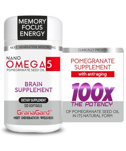 Granagard CLINICALLY Proven (2-Month Supply) Brain Supplements with Anti Aging, Memory Pills, Omega 5 Pomegranate Supplement, 1 Bottles 120ct