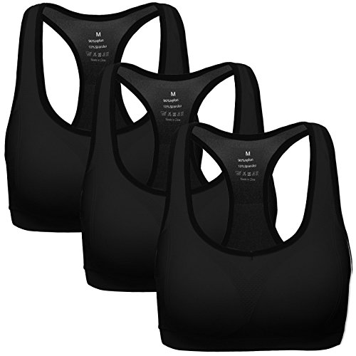 MIRITY Women Racerback Sports Bras - High Impact Workout Gym Activewear Bra Pack of 3 Color Black Size M