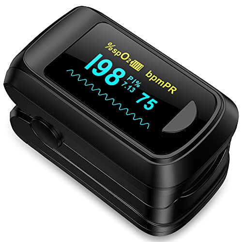 Fingertip Pulse Oximeter Blood Oxygen Monitor Pulse Ox, Heart Rate and Fast Spo2 Reading Oxygen Meter with OLED Screen Included Batteries and Lanyard