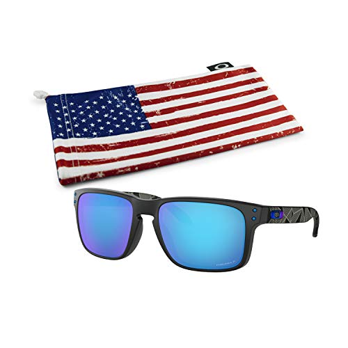 Oakley Holbrook Sunglasses (Matte Black Prizmatic Frame, Prizm Sapphire Polarized Lens) with Country Flag Microbag, Casual