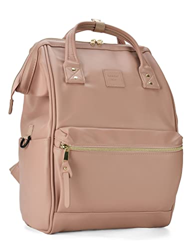 Kah&Kee Leather Backpack Diaper Bag Laptop Travel Doctor Teacher Bag For Women Man (Tan Pink II)