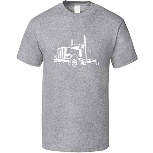 CarGeekTees Peterbilt 389 Side View Dark Color Trucker T Shirt 2XL Sport Grey