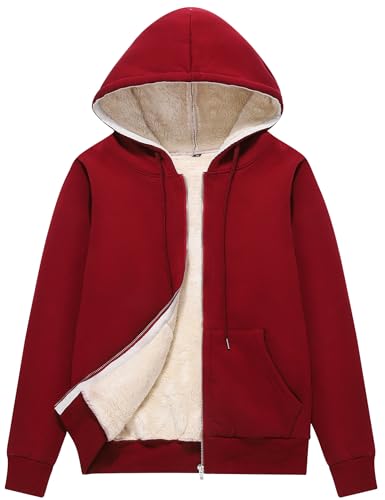 Flygo Women Winter Hoodies Zip Up Fleece Sherpa Lined Warm Sweatshirts Jacket(WineRed-M)